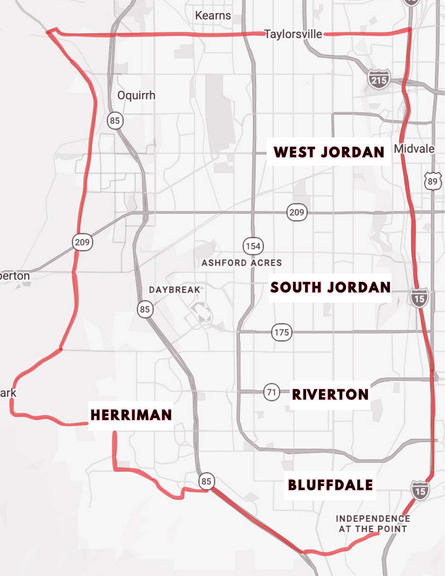 The Box, Roadside Responder's primary response area covering South Jordan, West Jordan, Riverton, Herriman and Bluffdale