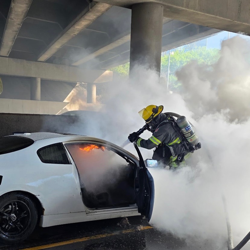 Johnny Crow responding to a vehicle fire as a Firefighter-EMT